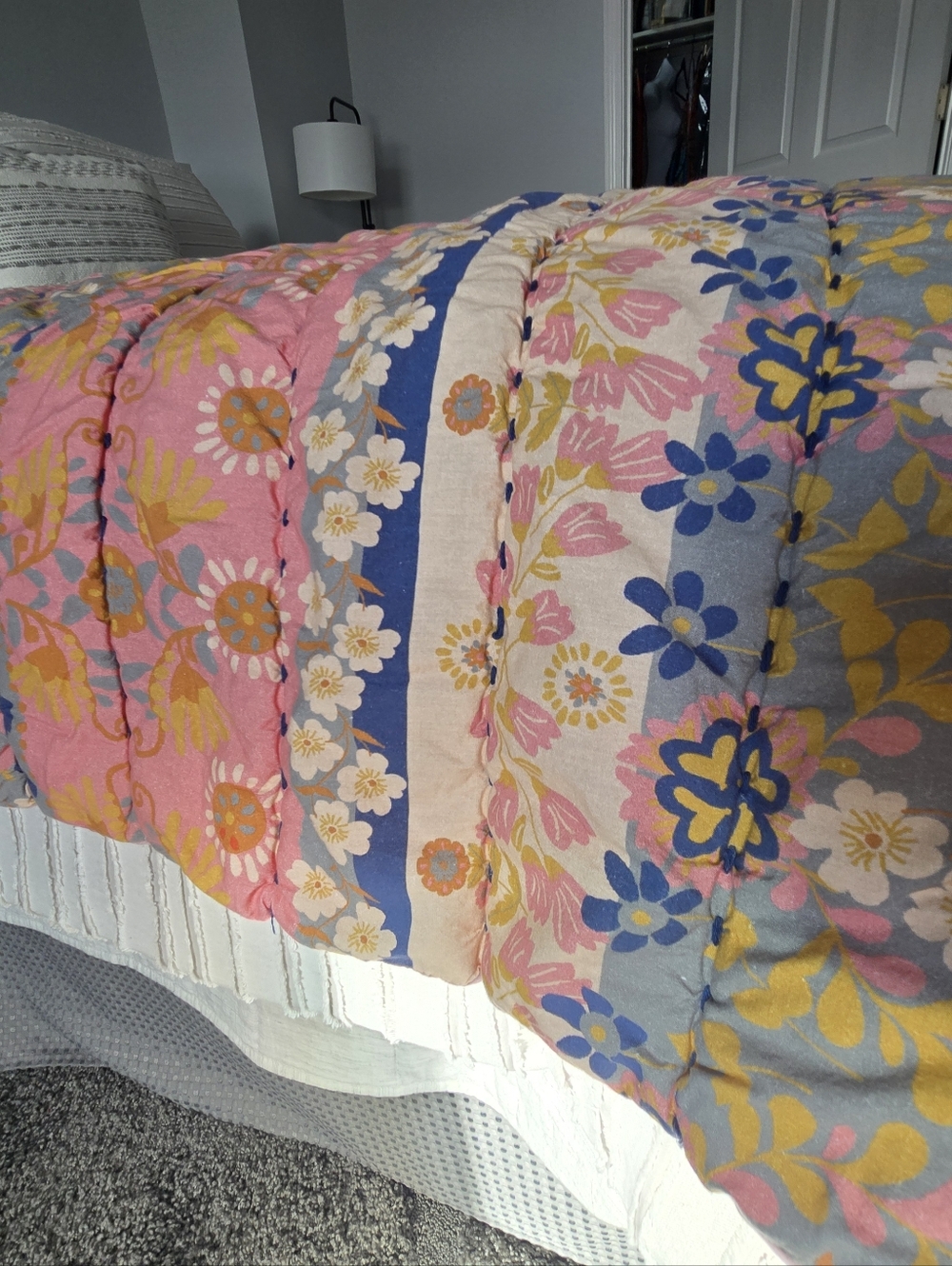 ✌️🌻 NATURAL LIFE 🌻✌️| Vintage-Inspired Pink & Yellow Quilted Bedspread - Picture 5 of 6